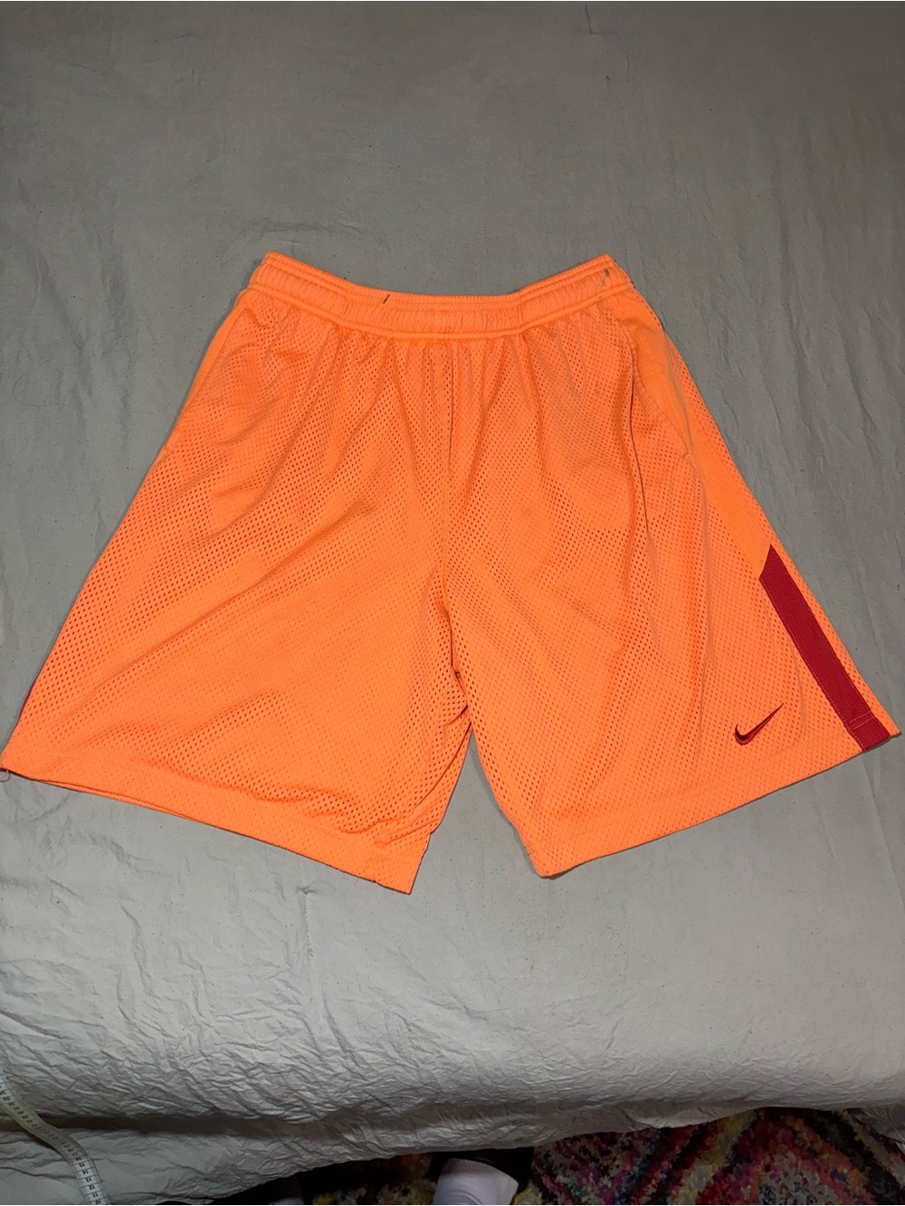 Nike Shorts Mens Large Orange Red Dri-Fit Mesh Athletic Basketball Gym Training